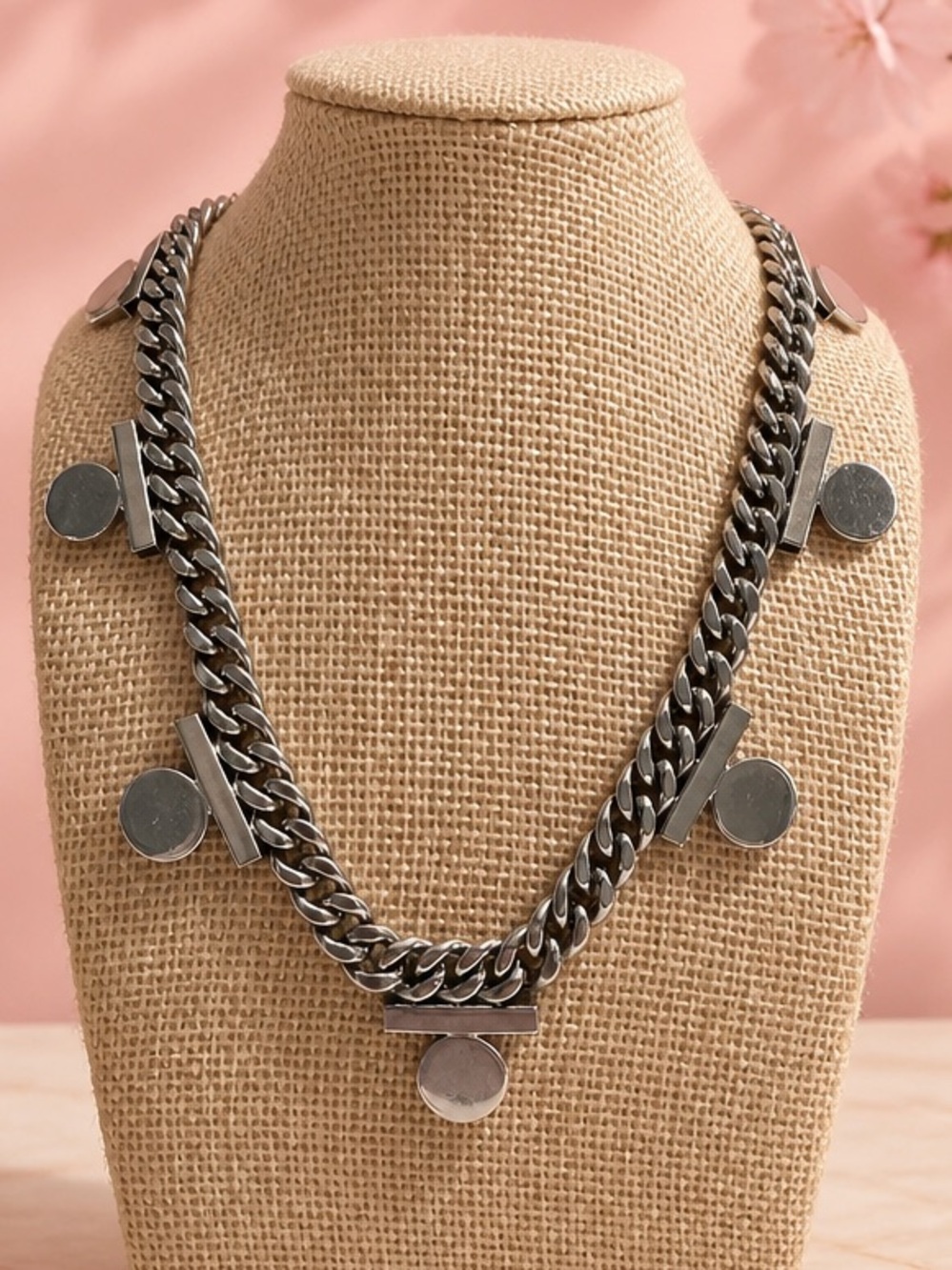 Vintage Chunky Silver Disc Link Necklace - Women Jewelry